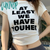 Lunivop Y2K Vintage Letter Print T Shirt 2000S Aesthetic O-Neck Short Sleeve Women Fashion Harajuku
